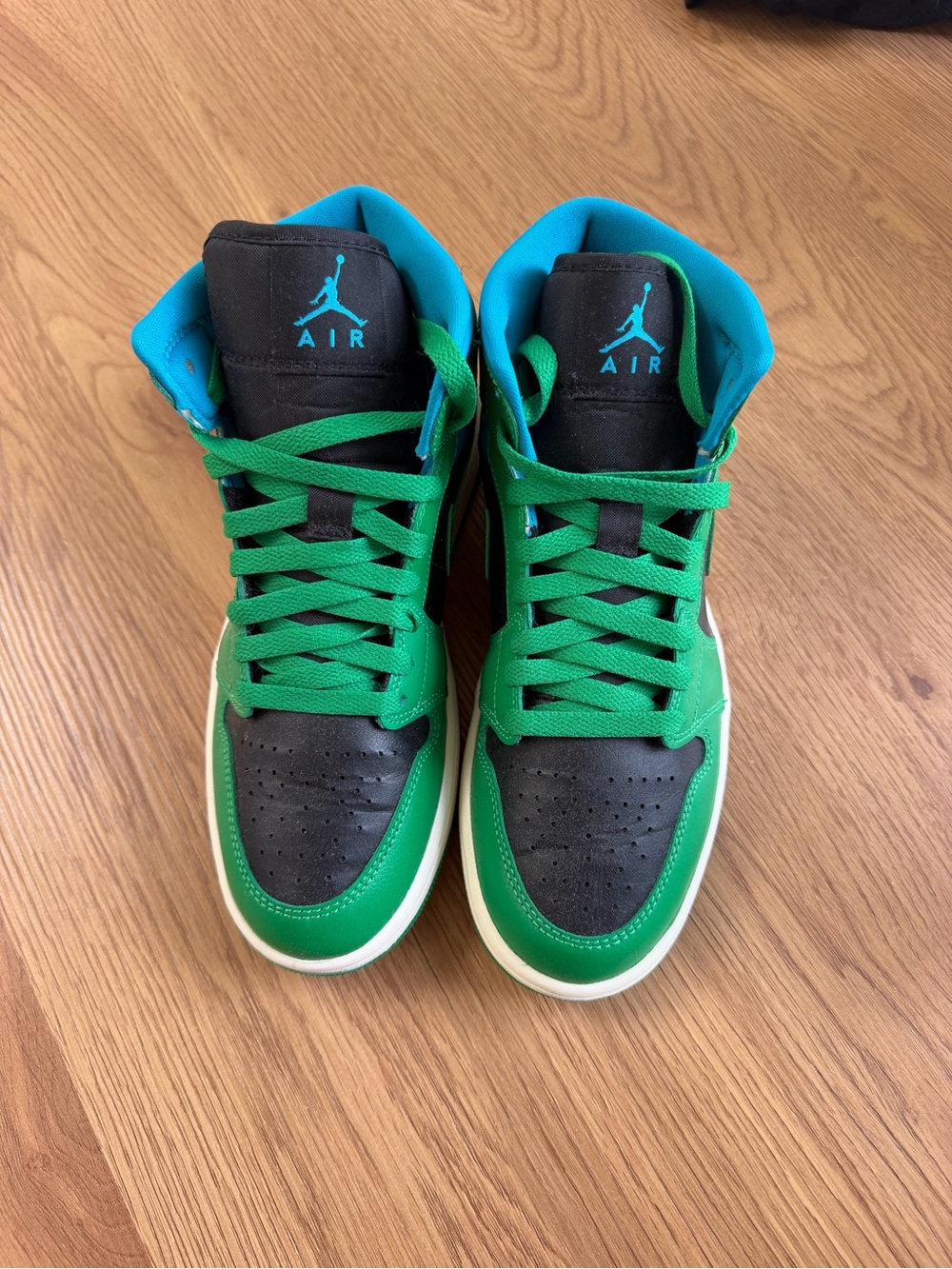Jordan Women’s High-Top Sneakers in Green/Black with Blue Lining